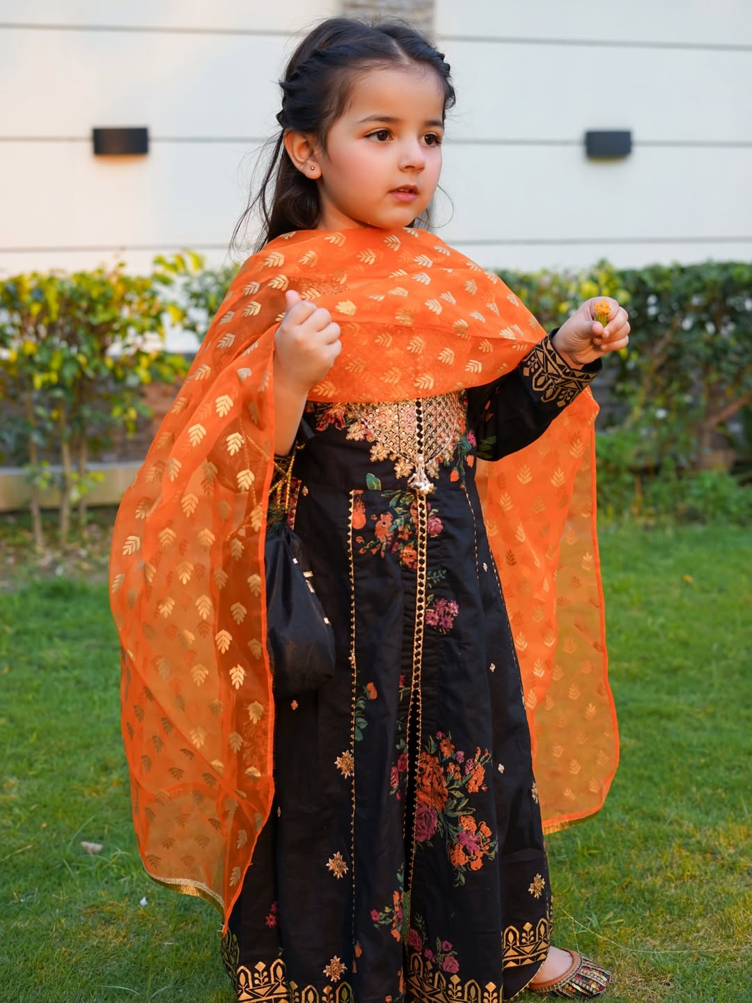 Midnight Floral Festive Anarkali Set for Little Diva