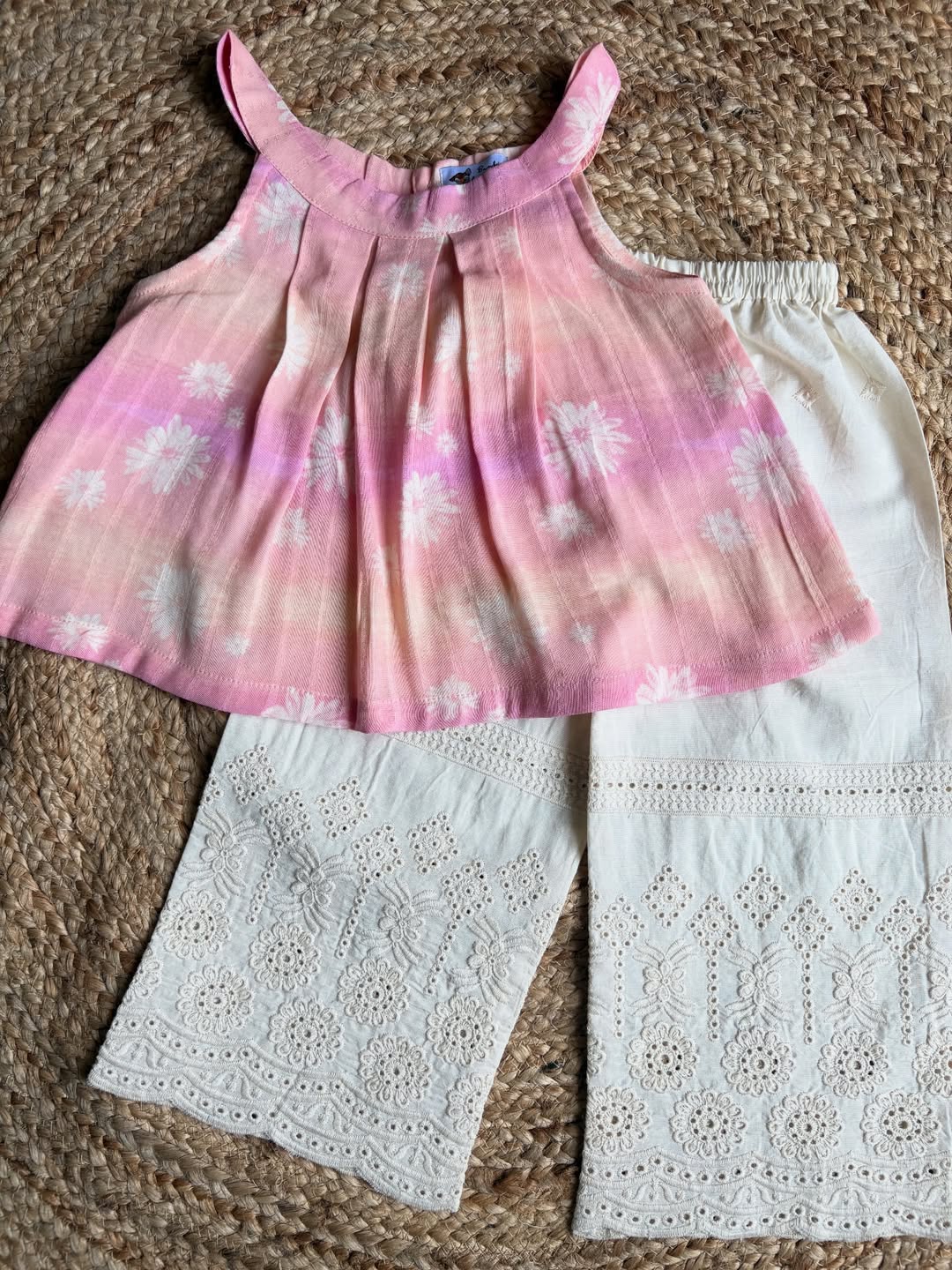 Anya Ombre Pleated Daisy Top & Lace Bottom Set