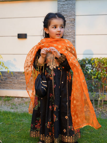 Midnight Floral Festive Anarkali Set for Little Diva