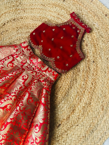 Myra Festive Red Gold Skirt Set