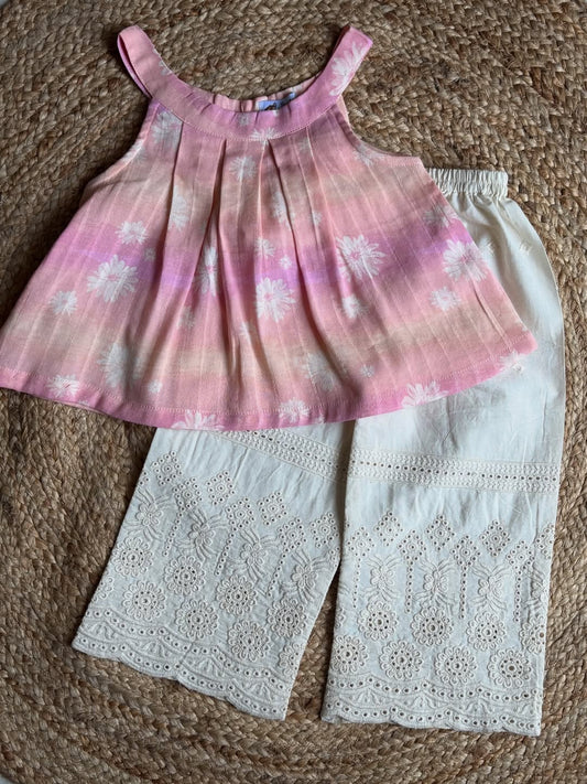 Anya Ombre Pleated Daisy Top & Lace Bottom Set
