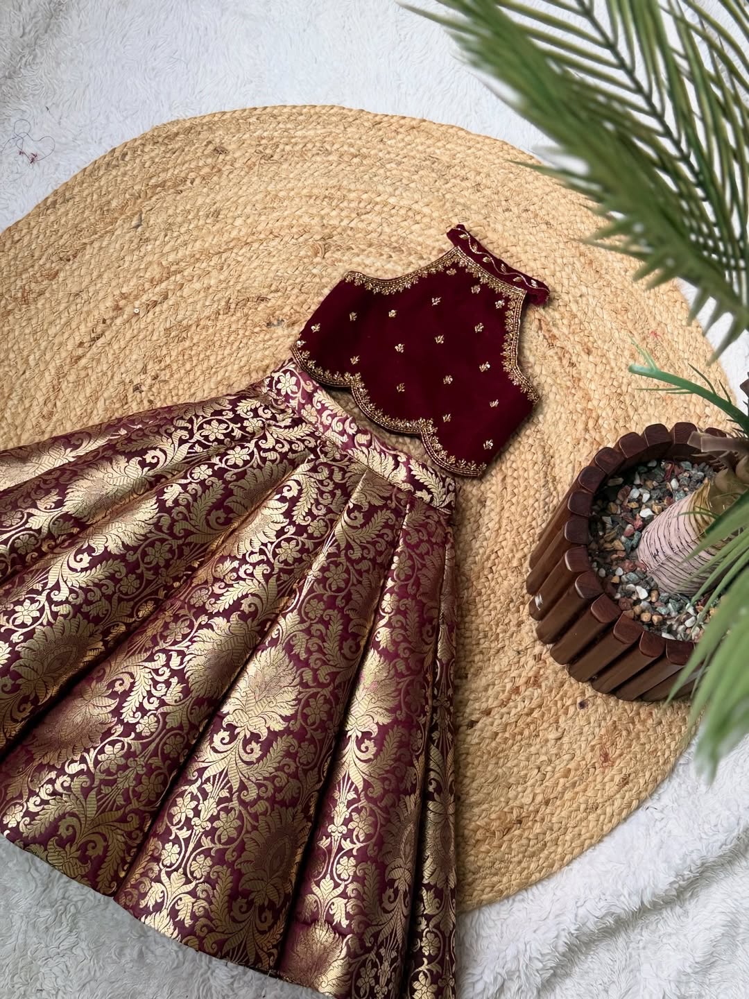 Royal Maroon & Gold Banarasi Silk Lehenga Set