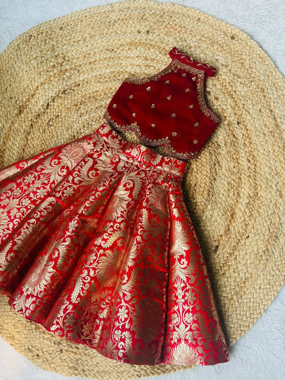 Myra Festive Red Gold Skirt Set