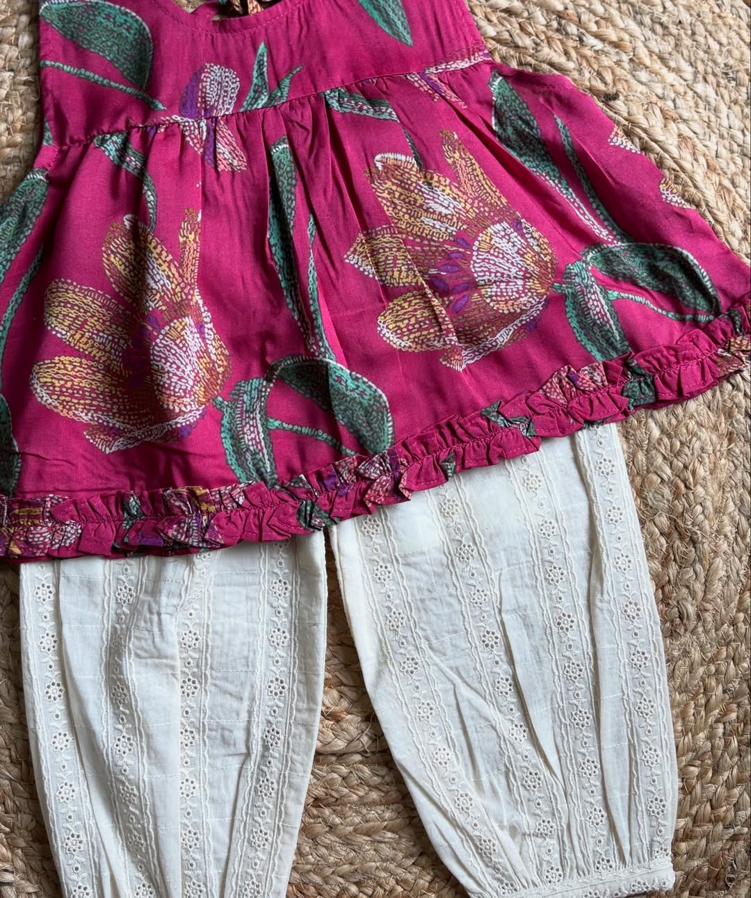 Kiara Magenta Peplum Floral Top & Lace Palazzo Set