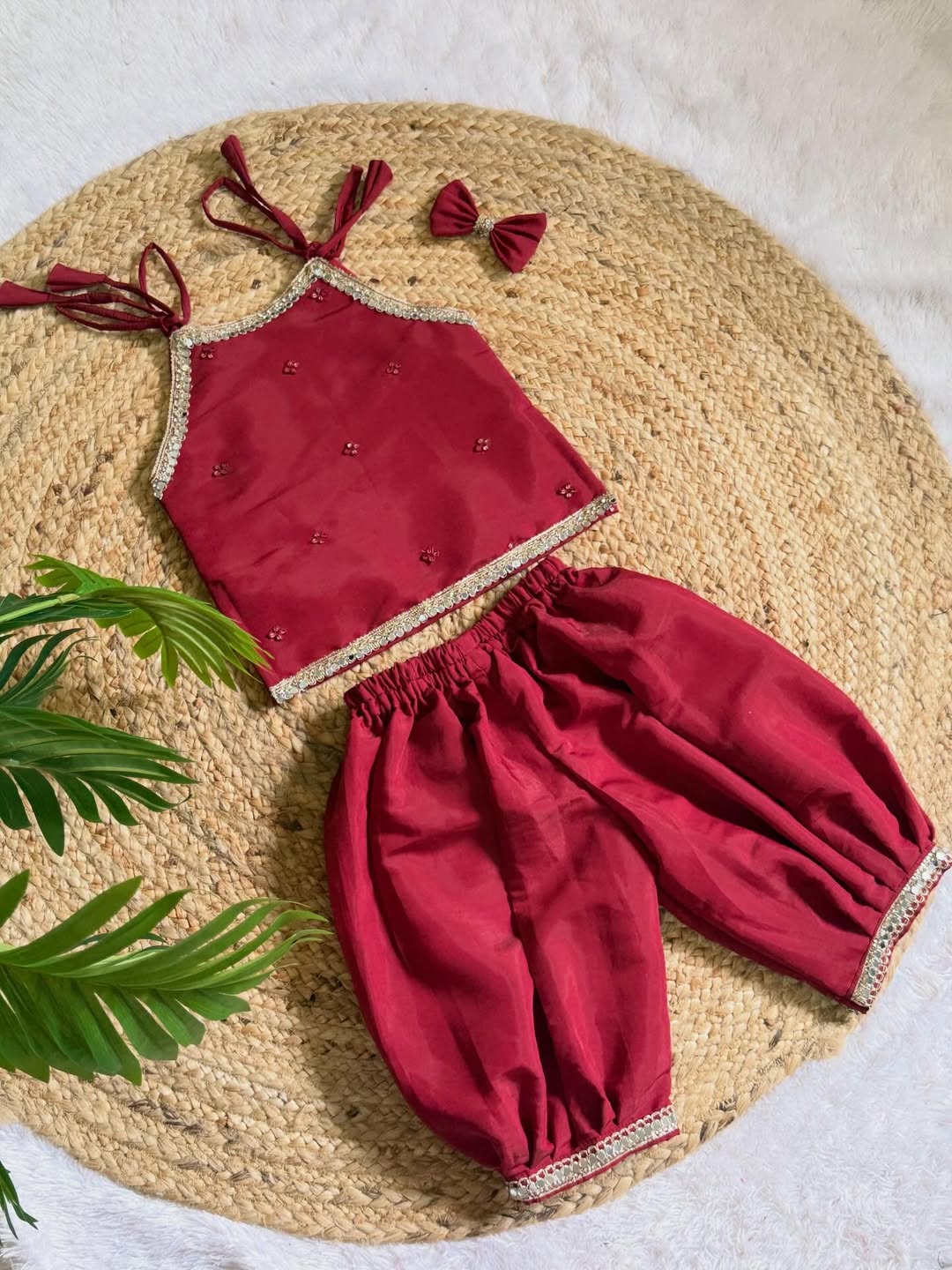 Naira Deep Red Embroidered Halter Top & Dhoti Set