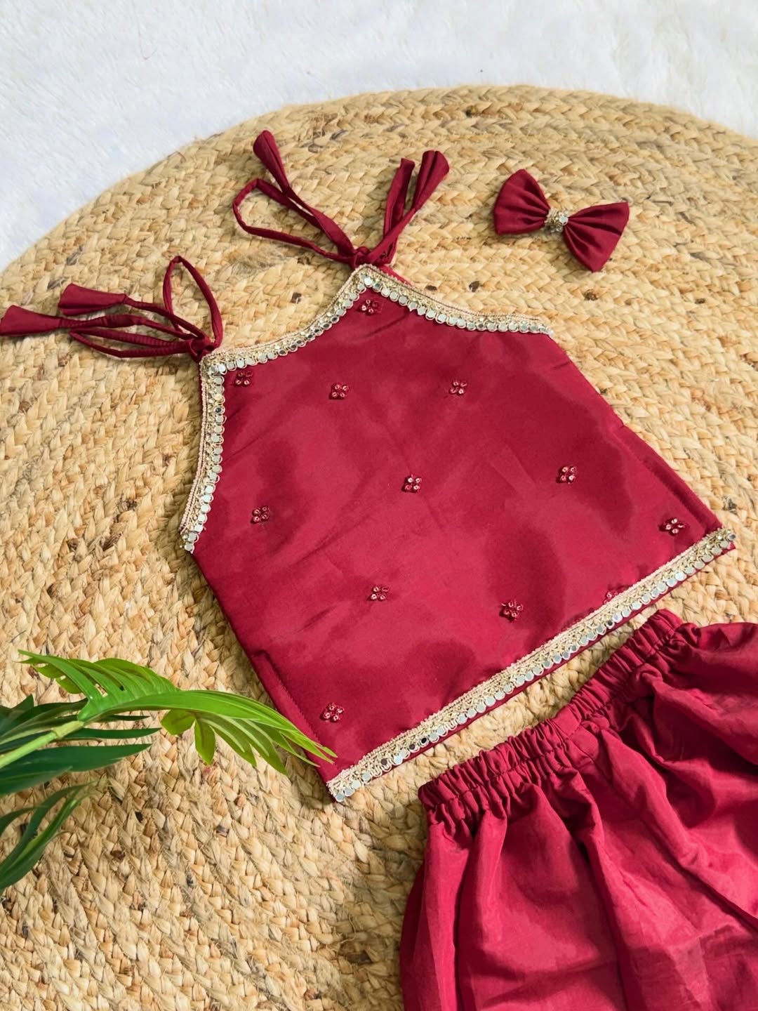 Naira Deep Red Embroidered Halter Top & Dhoti Set