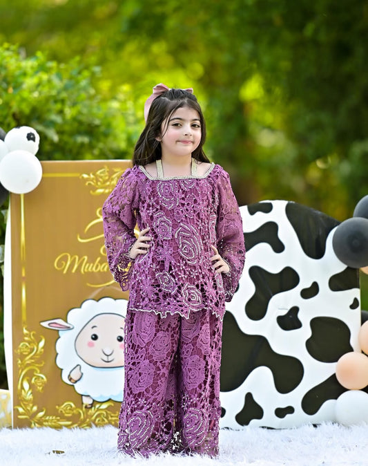 Zoya Royal Plum Lace Kurta Pant Set