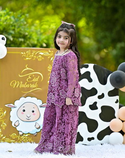 Zoya Royal Plum Lace Kurta Pant Set