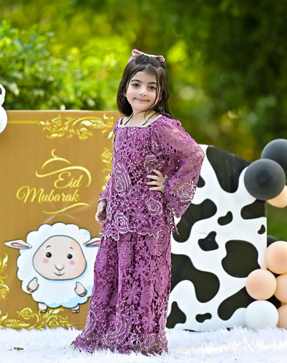 Zoya Royal Plum Lace Kurta Pant Set