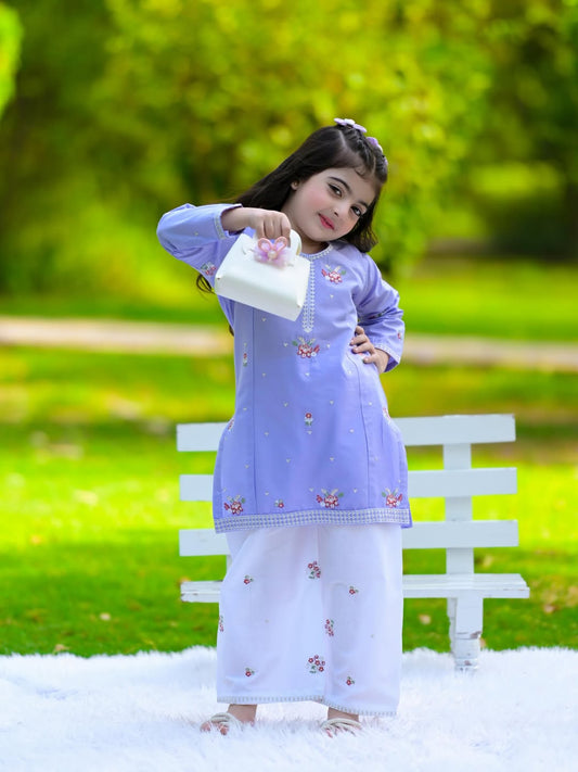 Little Meher Lavender Kurta Palazzo Set