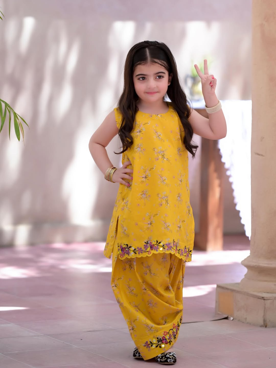 Zoya Yellow Bloom Kurta Pant Set for Girls