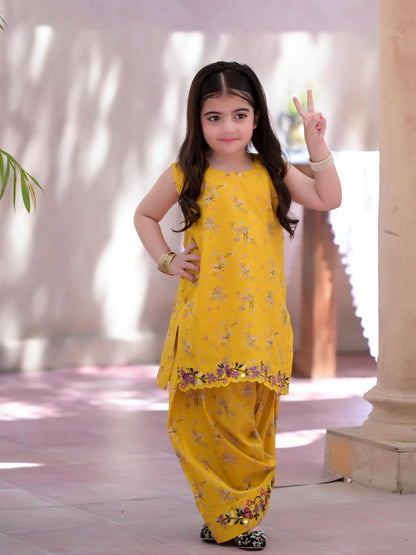 Zoya Yellow Bloom Kurta Pant Set for Girls