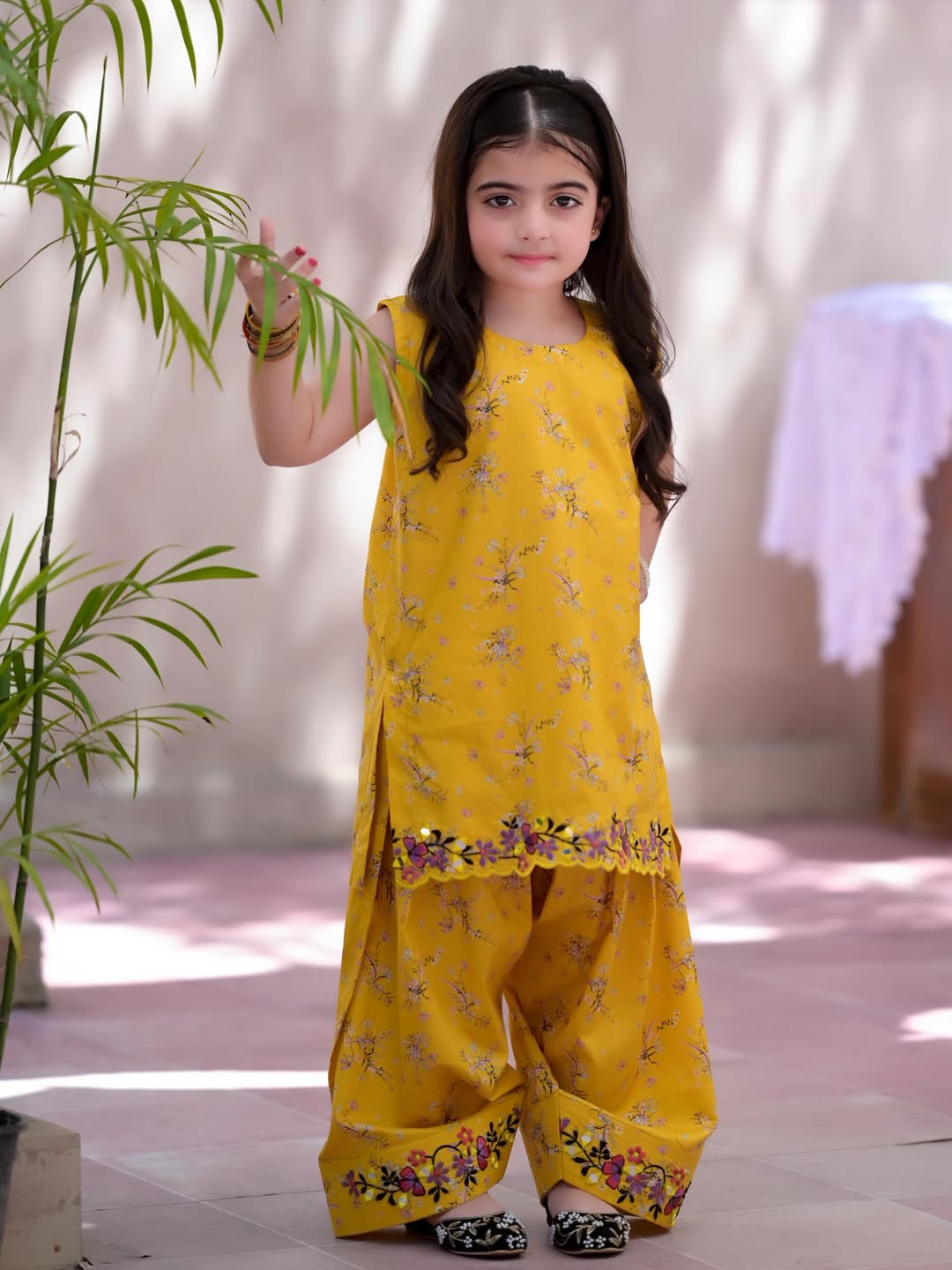 Zoya Yellow Bloom Kurta Pant Set for Girls