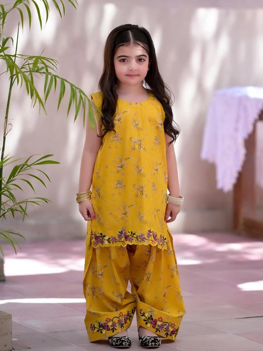 Zoya Yellow Bloom Kurta Pant Set for Girls
