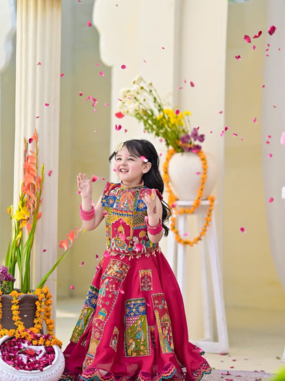 Royal Rani Pink Patchwork Lehenga Choli Set for Girls