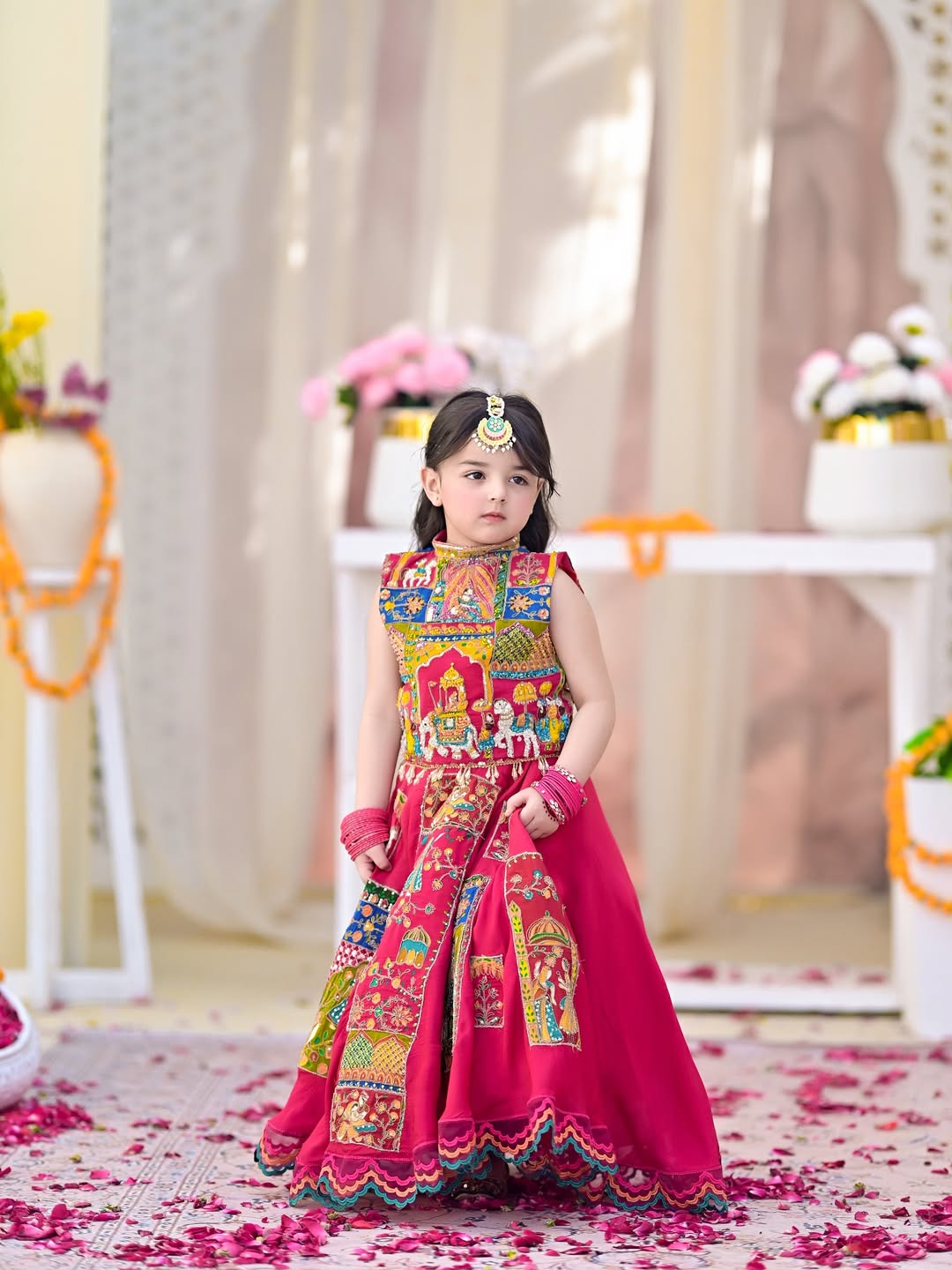 Royal Rani Pink Patchwork Lehenga Choli Set for Girls