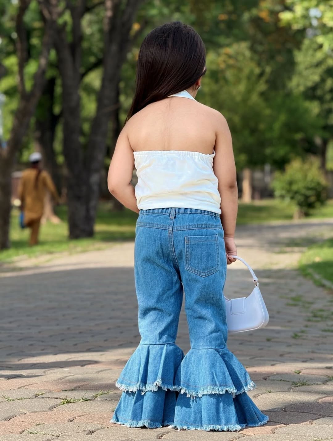 Denim Wave Ruffle Top Pant Set