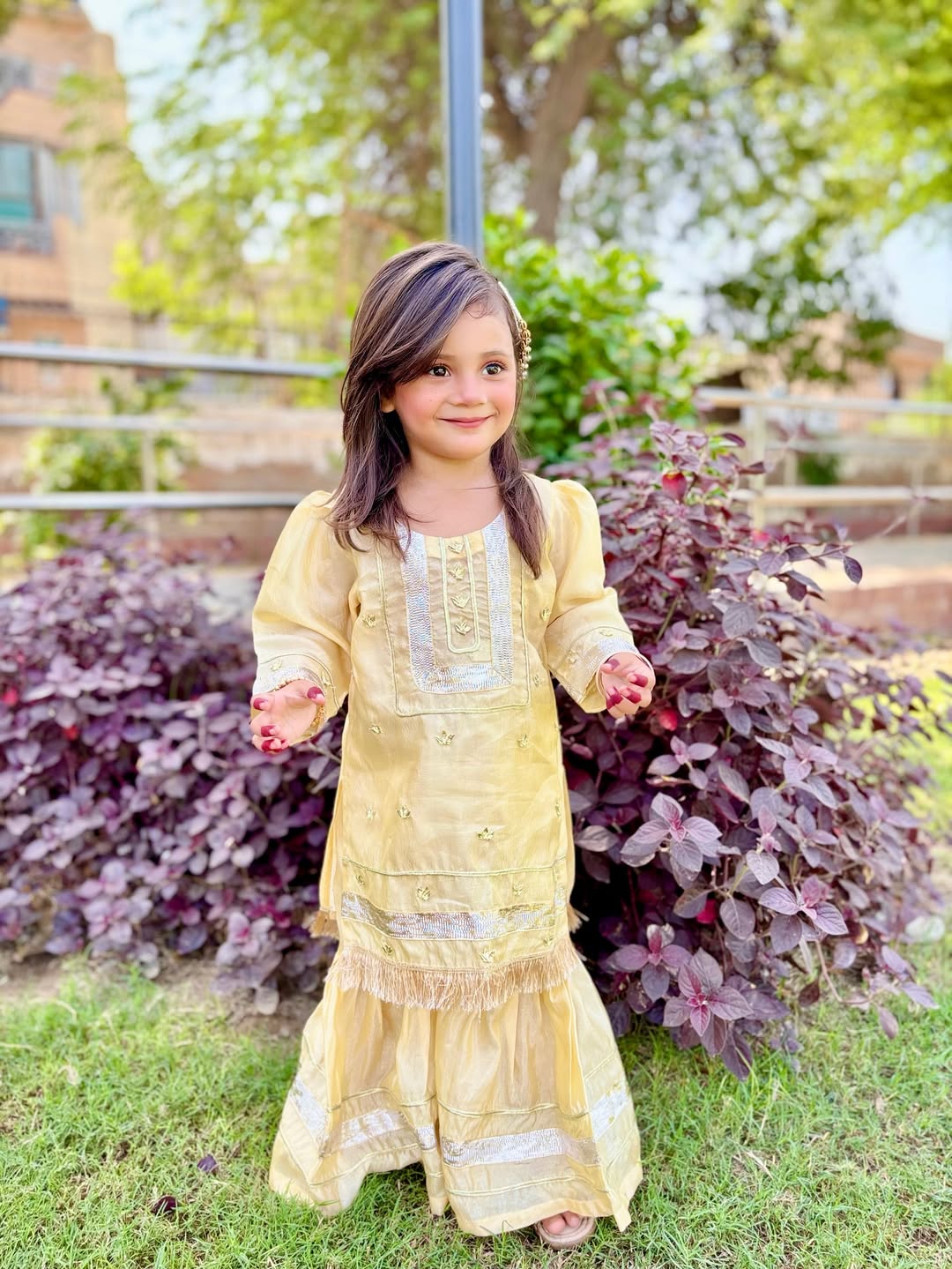 Little Noor Heritage Embroidered Kurti Sharara Set