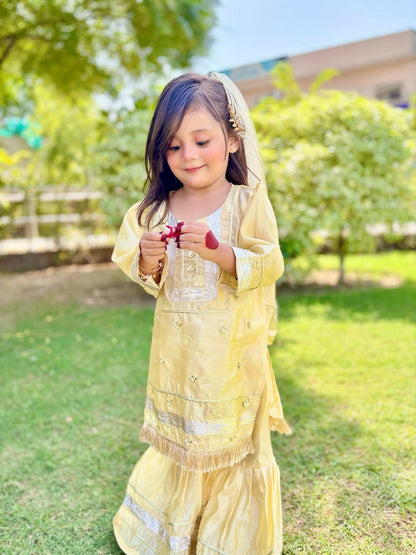 Little Noor Heritage Embroidered Kurti Sharara Set