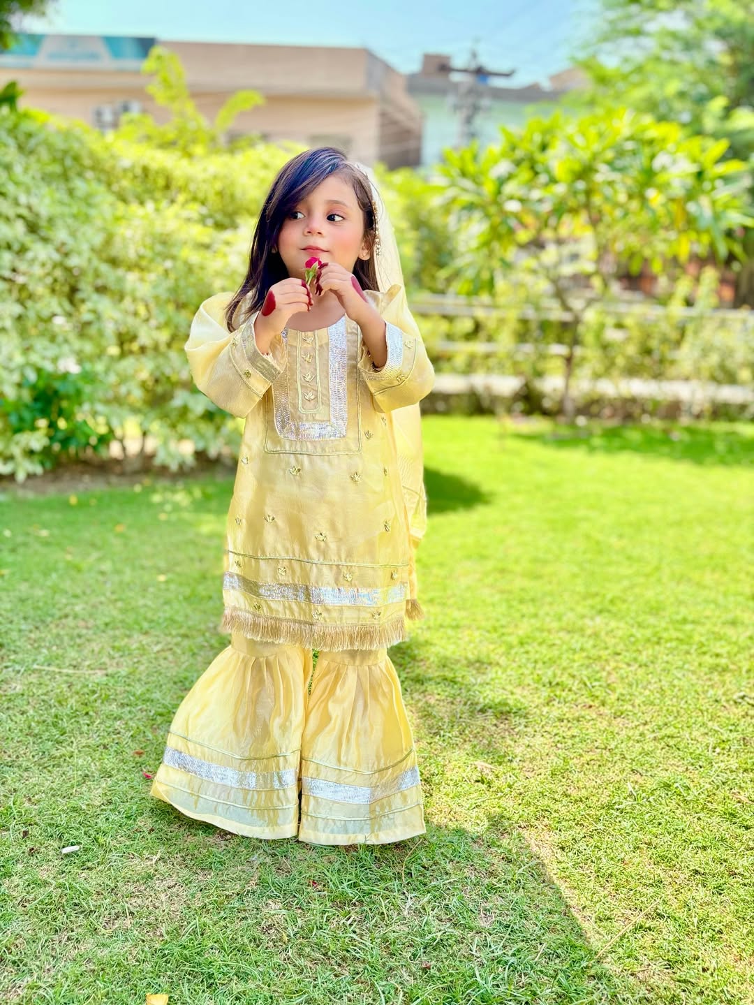 Little Noor Heritage Embroidered Kurti Sharara Set