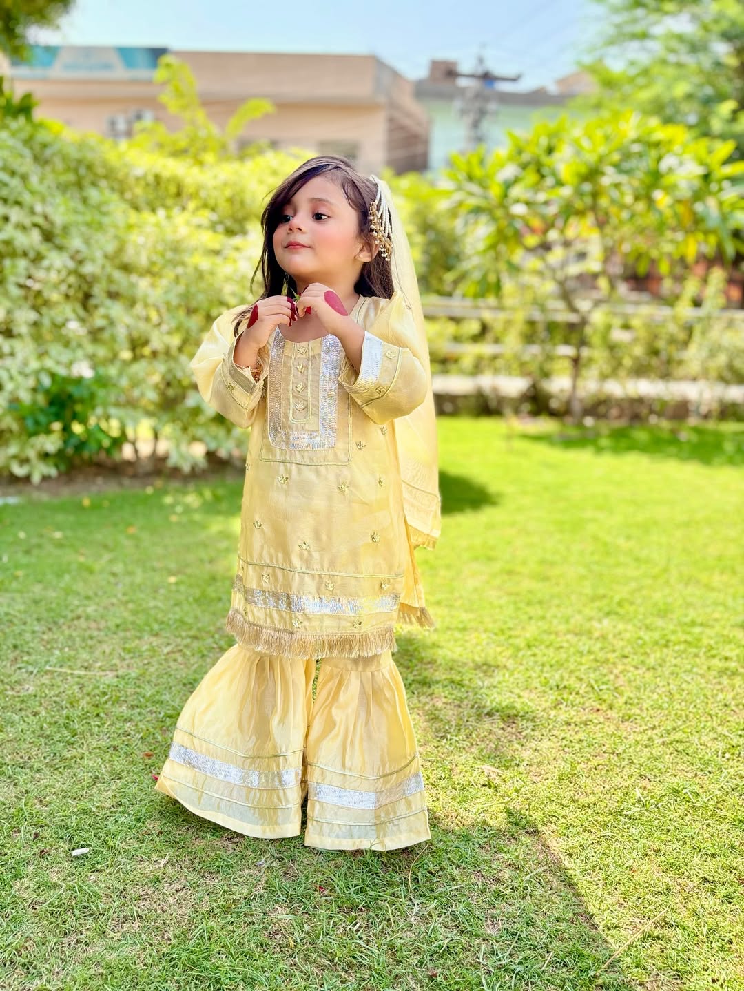 Little Noor Heritage Embroidered Kurti Sharara Set