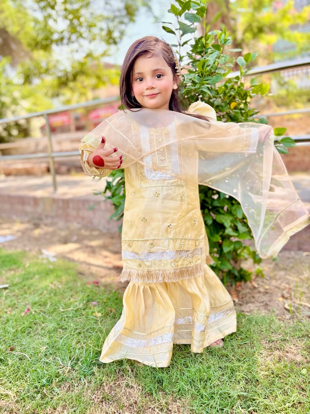 Little Noor Heritage Embroidered Kurti Sharara Set