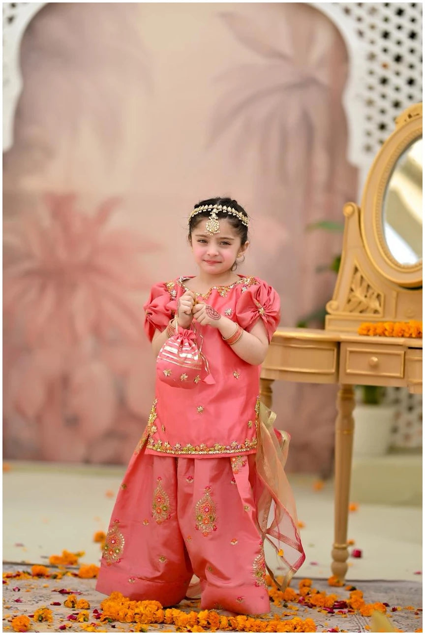 Kiara Coral Bloom Gharara Set