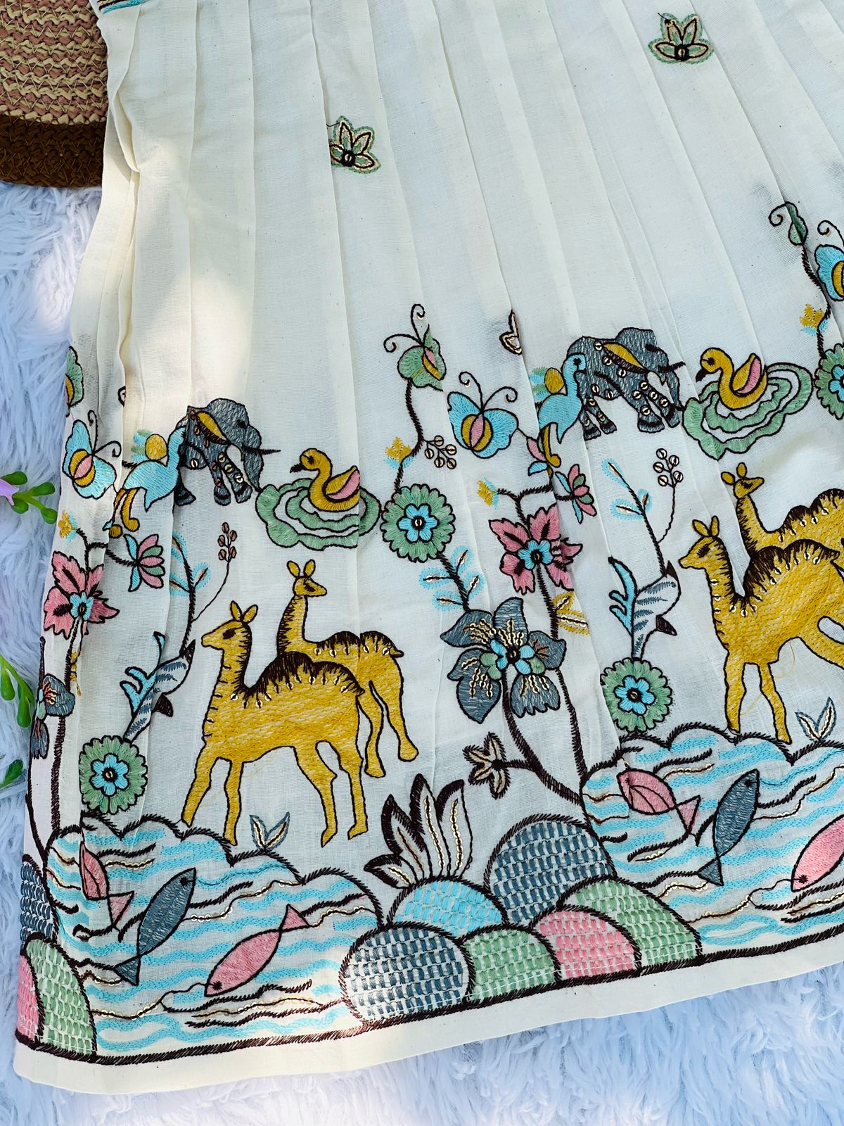 Fuchsic Heavy Embroidery Work On Khadi Cotton Fabric Kids Frock