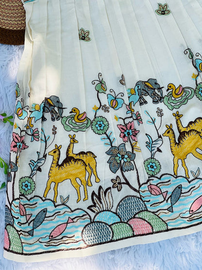 Fuchsic Heavy Embroidery Work On Khadi Cotton Fabric Kids Frock