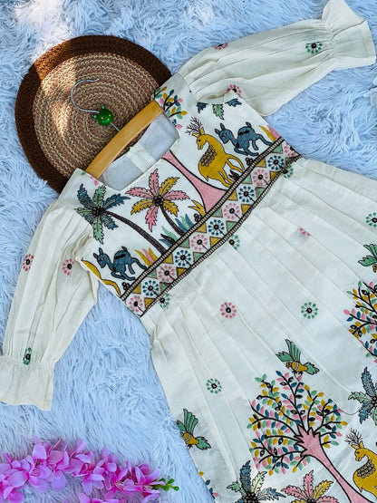 Luxurious Embroidery Work on Khadi Cotton Fabric Kids Frock