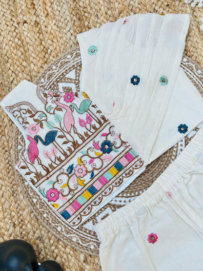 Super Hit  Embroidery Work on Khadi Cotton Fabric Kids Cord-Set