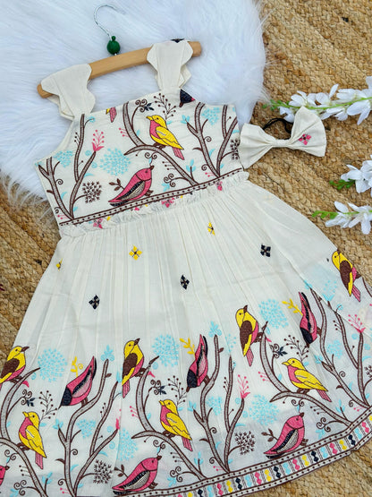 Blossom Embroidery Work on Khadi Cotton Fabric Kids Frock