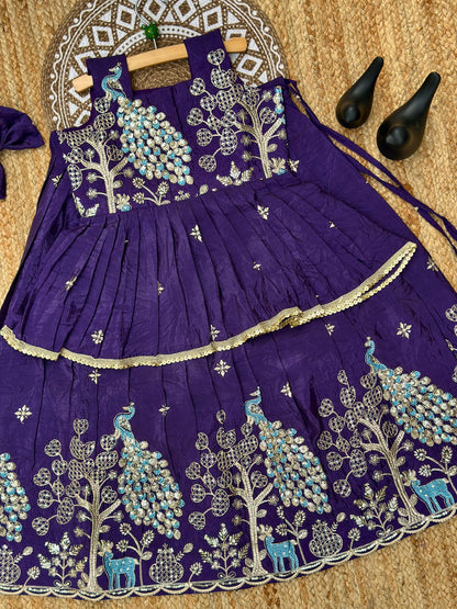 Effortless Embroidery Work Pure Gold crush Lehengha and Top for Kids