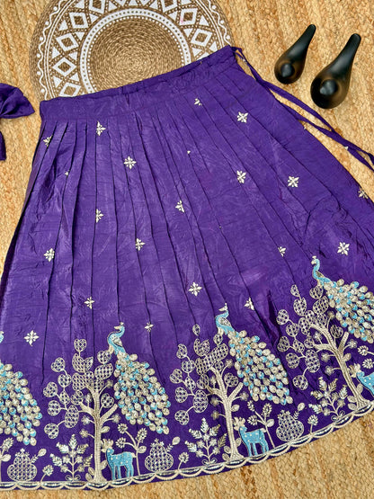 Effortless Embroidery Work Pure Gold crush Lehengha and Top for Kids