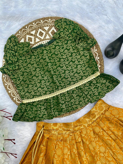 Trending Premium Broacket Fabric Reverseable Kids Lahenga Choli