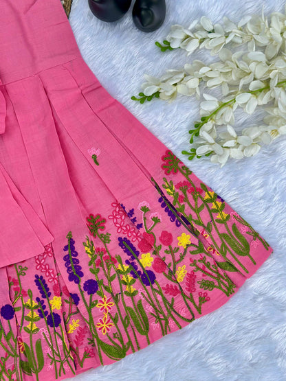 Super Hit Chain Work on Pure Khadi Cotton Fabric Kids Frock