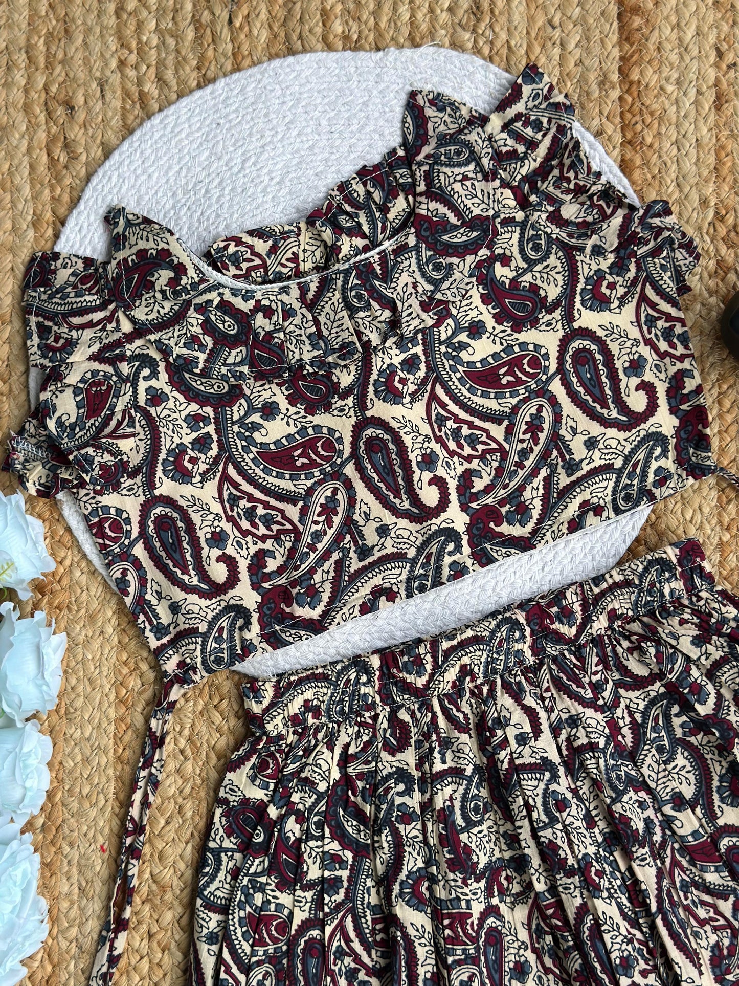 Paisley Cotton Kids Top & Skirt Set