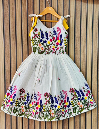 Pure Cotton Embroidered Kids Frock – Multi-color Floral Embroidery Work