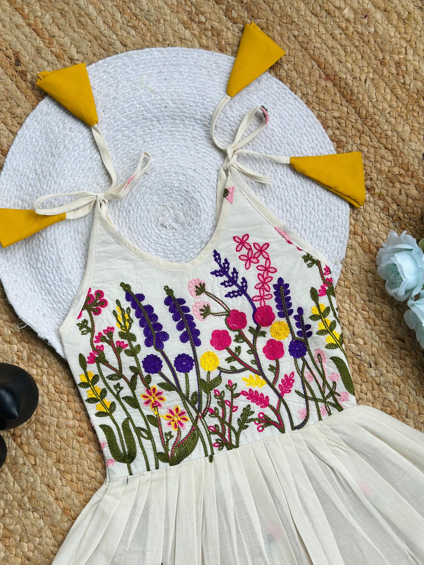 Pure Cotton Embroidered Kids Frock – Multi-color Floral Embroidery Work