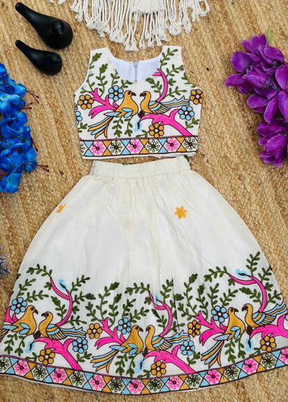 Beautiful Embroidered Kids Lehenga Choli Featuring Vibrant Bird And Floral Motifs