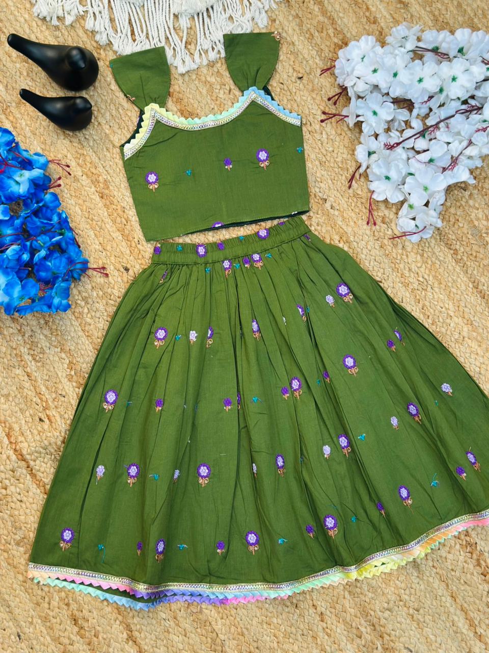 Trending Embroidery Work On Cotton Fabric Skirt Top