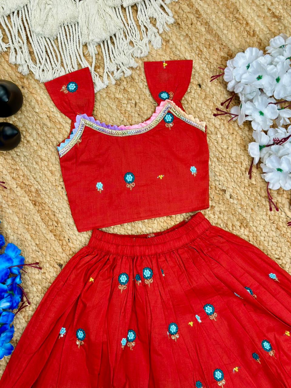 Trending Embroidery Work On Cotton Fabric Skirt Top