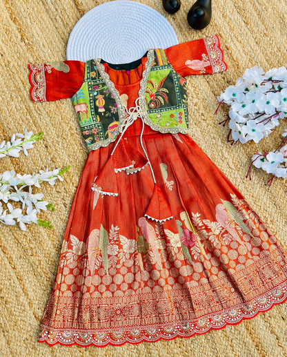 Elegant  Dola Silk Fabric Coti Gown for Girls