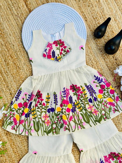 Super Hit  Embroidery Work on Khadi Cotton Fabric Kids Cord-Set