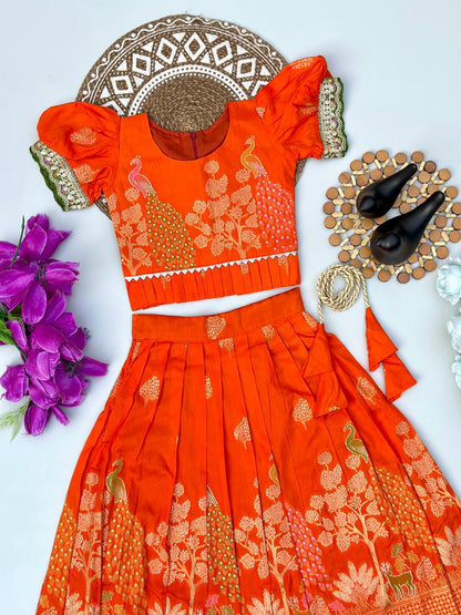 Royal Banarasi Peacock Design Kids Lehenga Choli Set