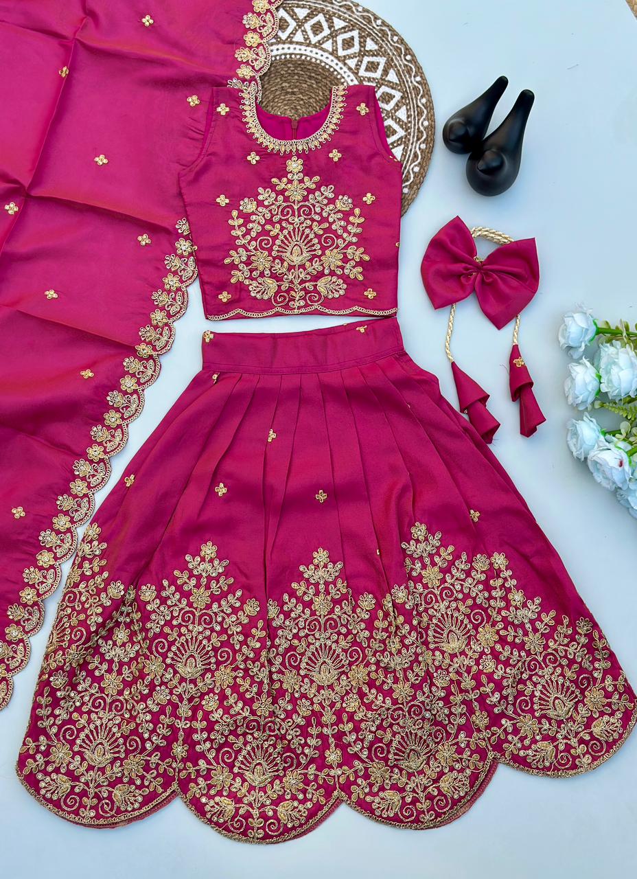 Designer Tissue Simmer Fabric Lehenga Choli with Gold Embroidery