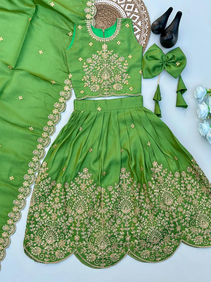 Designer Tissue Simmer Fabric Lehenga Choli with Gold Embroidery