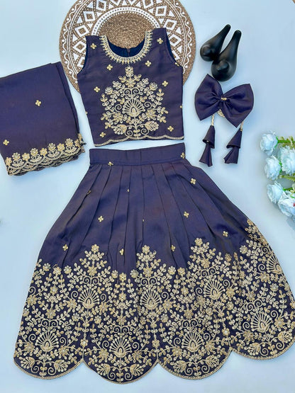 Designer Tissue Simmer Fabric Lehenga Choli with Gold Embroidery