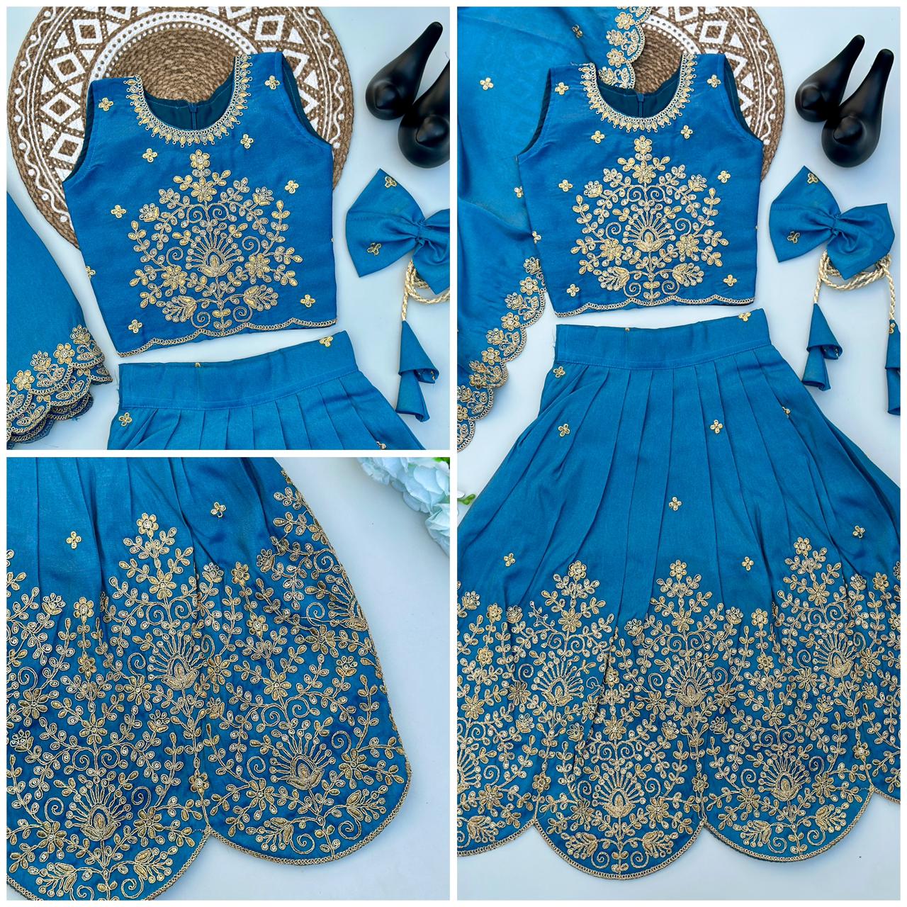 Designer Tissue Simmer Fabric Lehenga Choli with Gold Embroidery