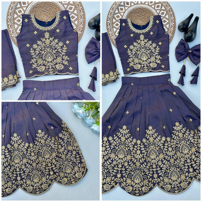 Designer Tissue Simmer Fabric Lehenga Choli with Gold Embroidery